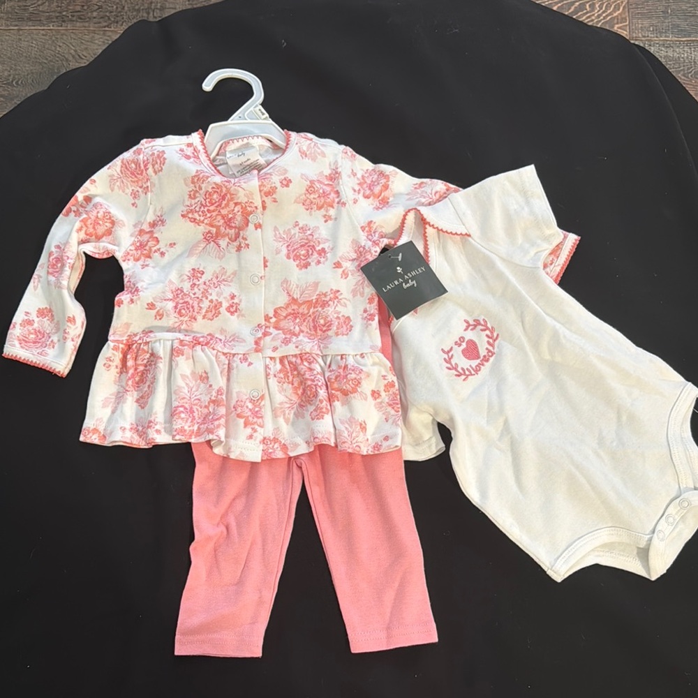 NWT Laura Ashley Baby Outfit Set with Floral Top and Pink Leggings